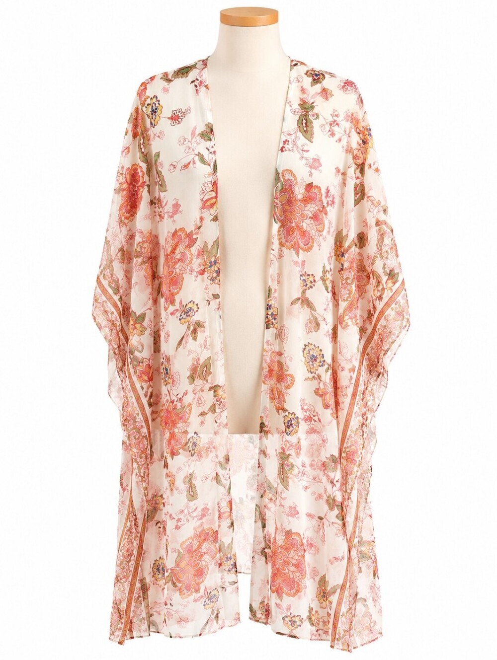 Lane Bryant Sheer Floral Maxi Length Open Front Kimono Duster Cardigan One Size